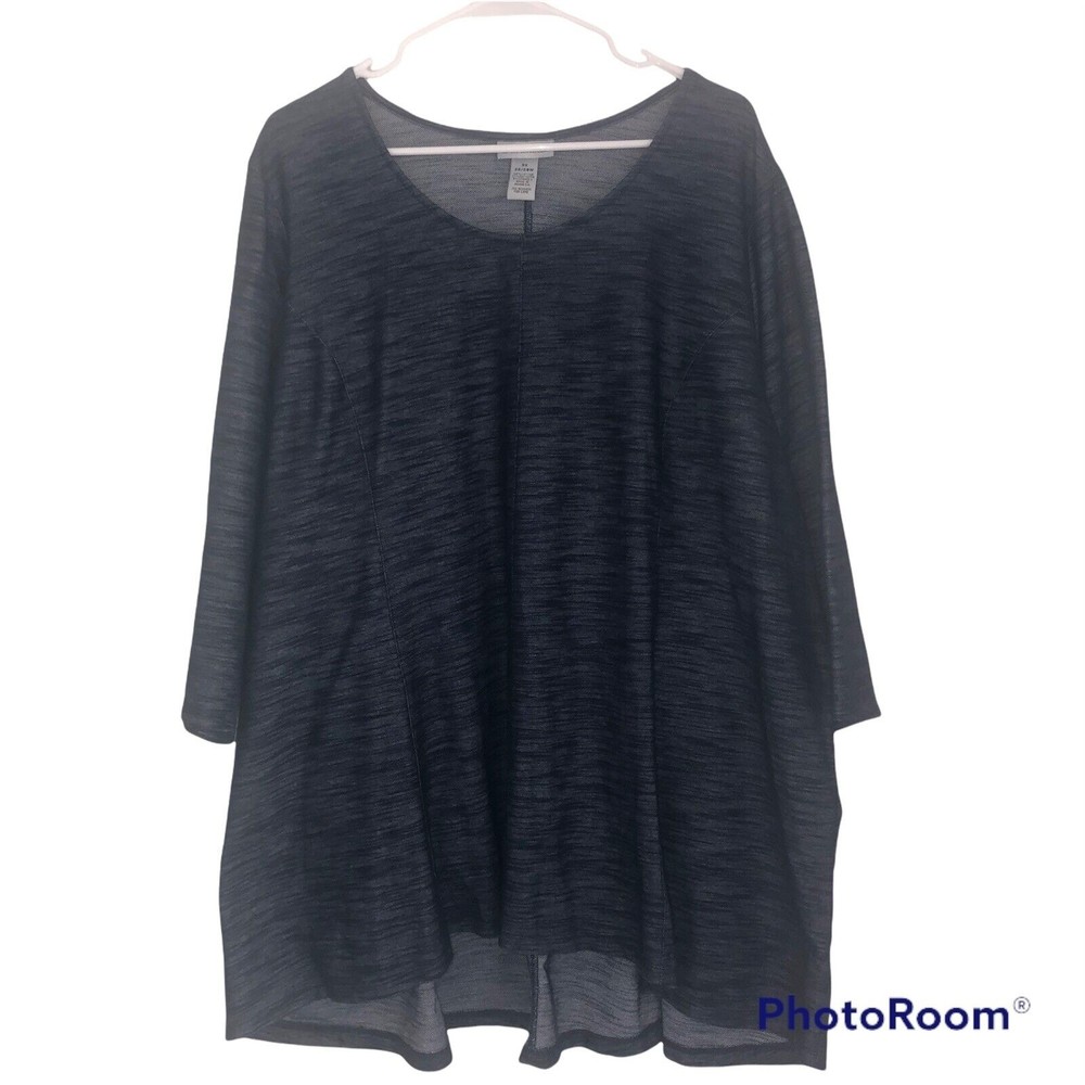 Catherine’s 3X 26/28W Blue Denim Look Heavy Knit Top 3/4 Sleeve V9